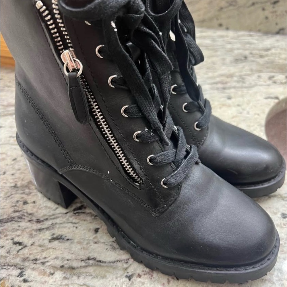 Aldo Black Lace-Up combat women’s Boots with Zipper Detail US size 7